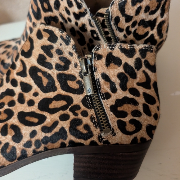 Lucky Brand Ankle Boots Burklee Tan Black Leopard Print Calf Hair Booties Sz 9 - Picture 5 of 10